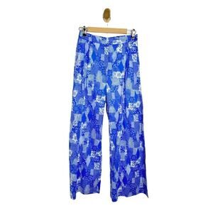 NWT Johnny Was Workshop Blue Floral Cotton Wide Leg Pants Small